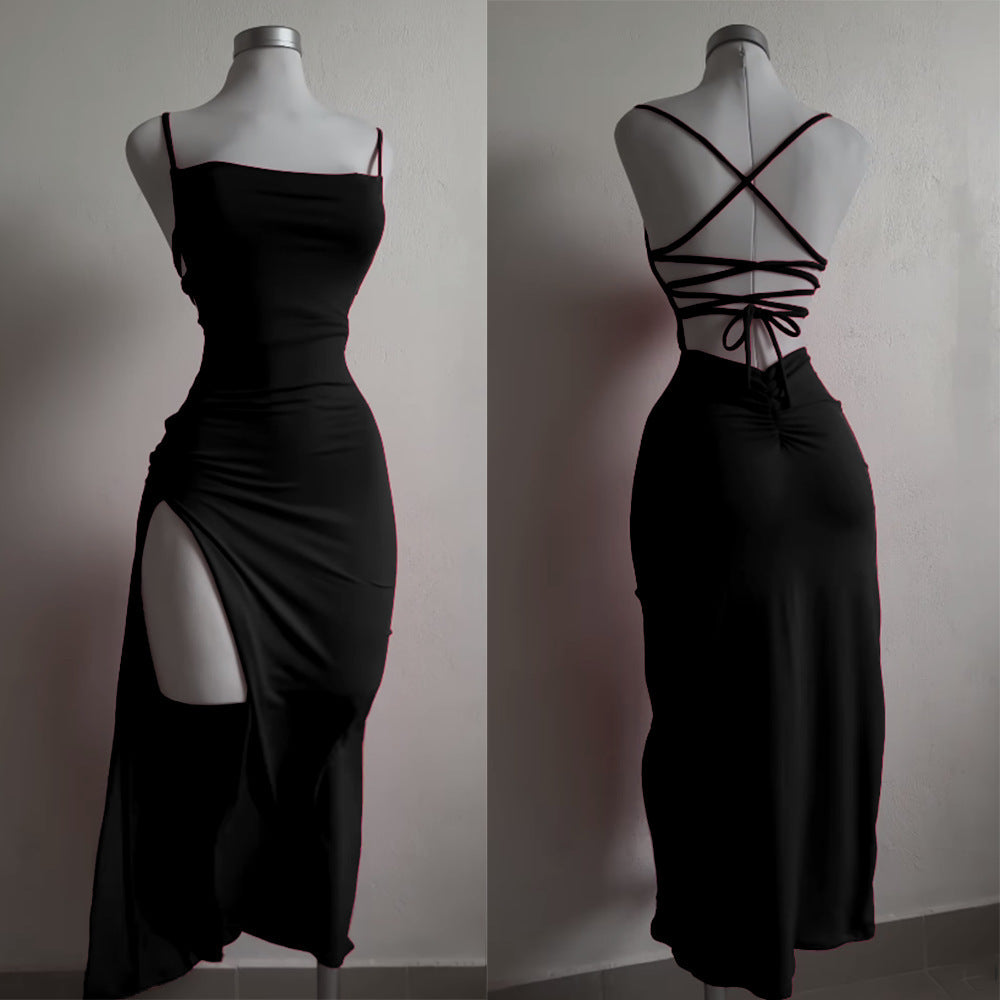 Backless Slit Slip Dress – Summer Party Dress with Back Straps