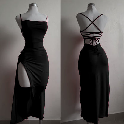 Backless Slit Slip Dress – Summer Party Dress with Back Straps