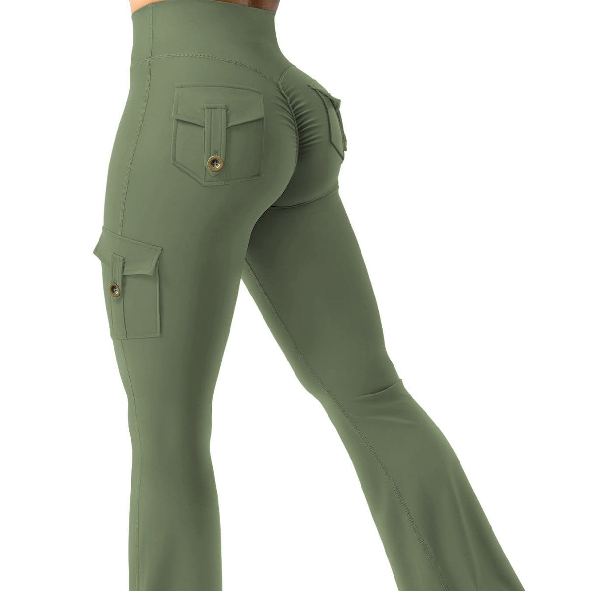 Women's Cargo Pocket Flared Yoga Pants – Tummy Control Fitness Leggings