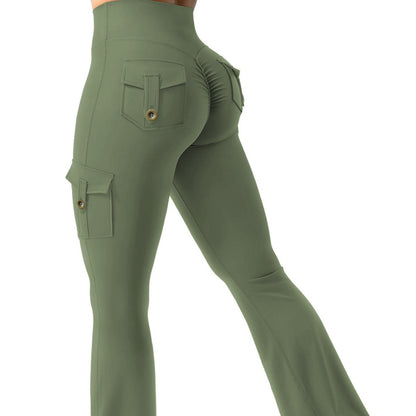 Women's Cargo Pocket Flared Yoga Pants – Tummy Control Fitness Leggings