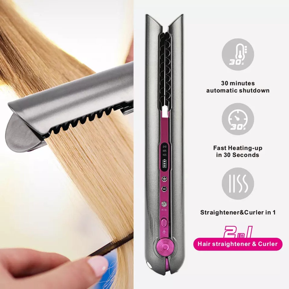 4800mAh Cordless 2-in-1 Wireless Charging Hair Iron – Straightener & Curler