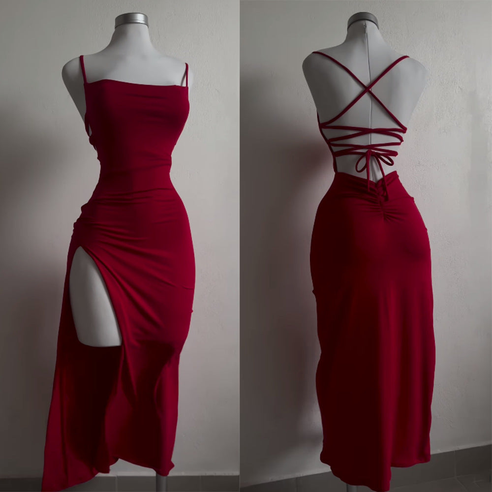 Backless Slit Slip Dress – Summer Party Dress with Back Straps