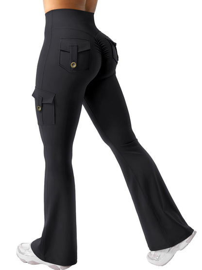 Women's Cargo Pocket Flared Yoga Pants – Tummy Control Fitness Leggings