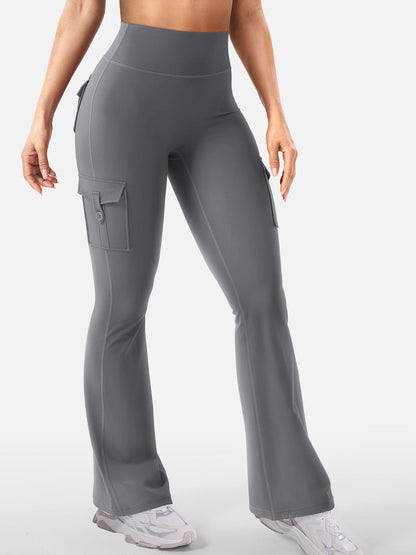 Women's Cargo Pocket Flared Yoga Pants – Tummy Control Fitness Leggings