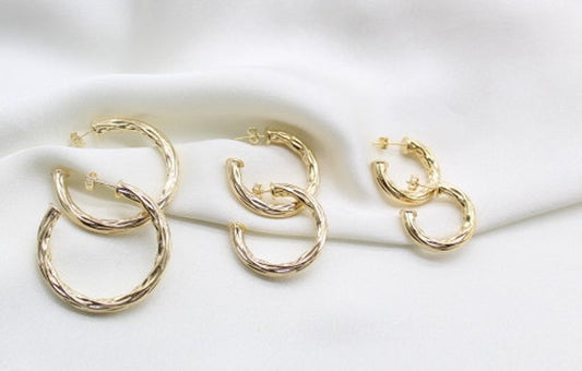Medium Thick Hammered Hoop Earrings – Small, Medium & Large (K10-12)