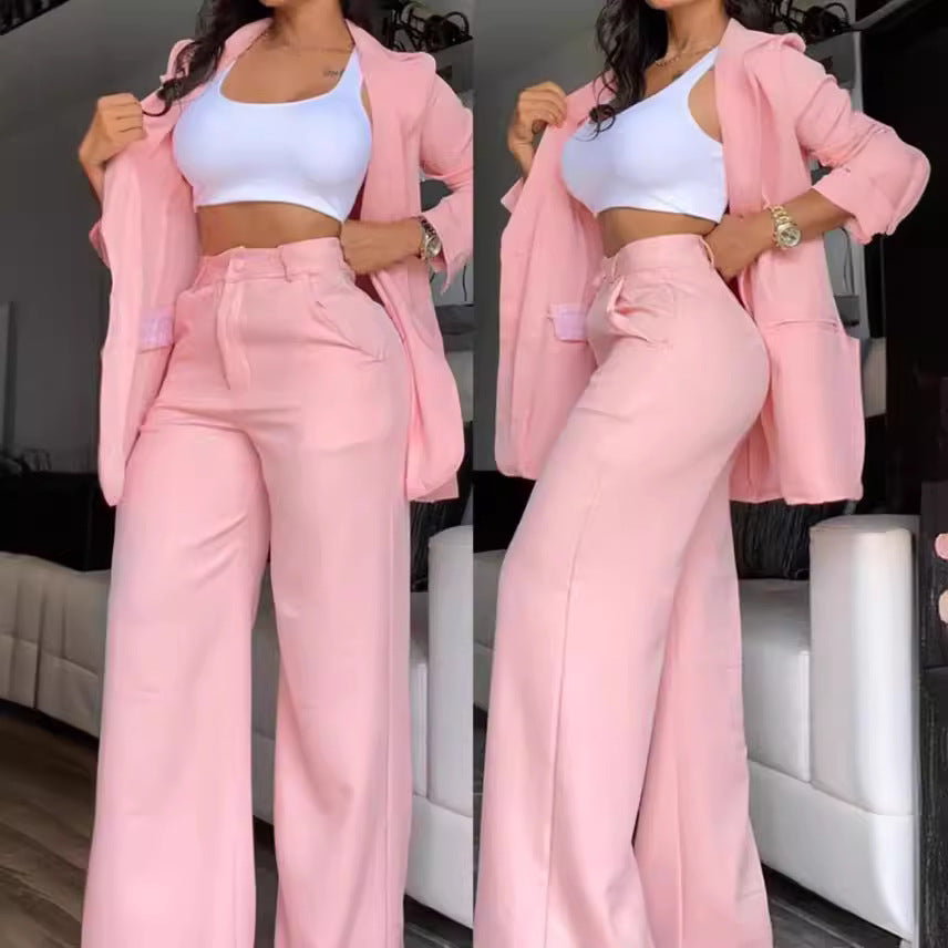 Elegant Solid Color Blazer & Pants Set