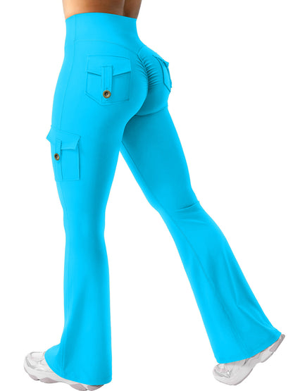 Women's Cargo Pocket Flared Yoga Pants – Tummy Control Fitness Leggings