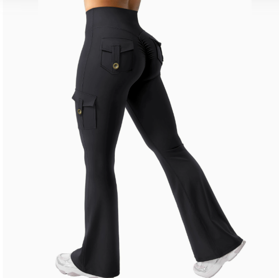 Women's Cargo Pocket Flared Yoga Pants – Tummy Control Fitness Leggings