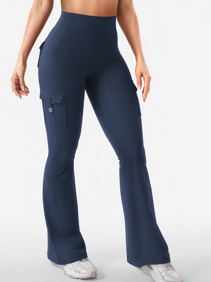 Women's Cargo Pocket Flared Yoga Pants – Tummy Control Fitness Leggings