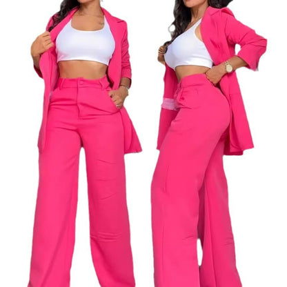 Elegant Solid Color Blazer & Pants Set