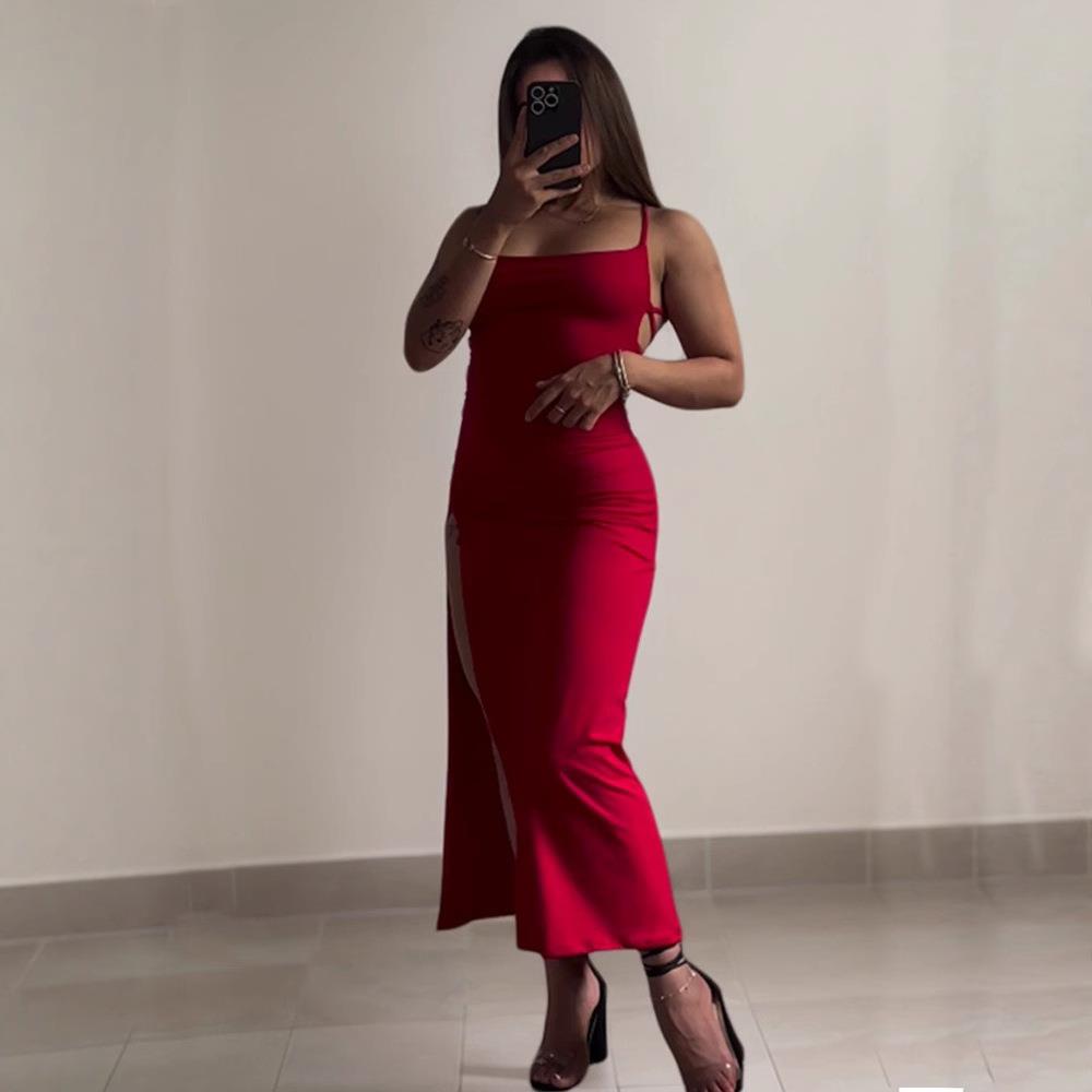 Backless Slit Slip Dress – Summer Party Dress with Back Straps