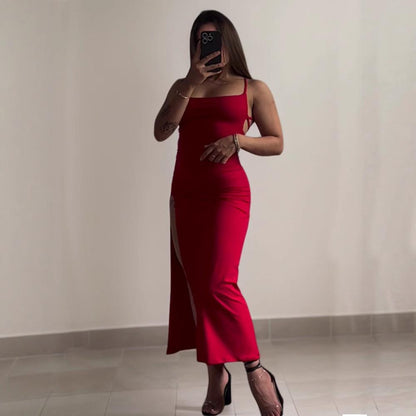 Backless Slit Slip Dress – Summer Party Dress with Back Straps
