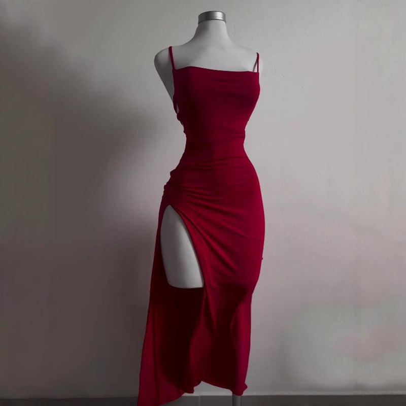 Backless Slit Slip Dress – Summer Party Dress with Back Straps