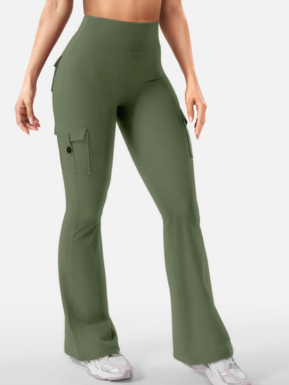 Women's Cargo Pocket Flared Yoga Pants – Tummy Control Fitness Leggings