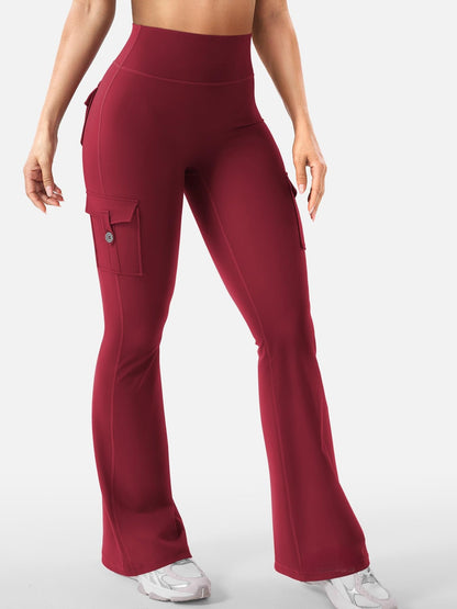 Women's Cargo Pocket Flared Yoga Pants – Tummy Control Fitness Leggings