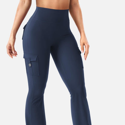 Women's Cargo Pocket Flared Yoga Pants – Tummy Control Fitness Leggings
