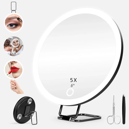 LED Vanity Mirror 6" Travel Size – 5x to 30x Magnification