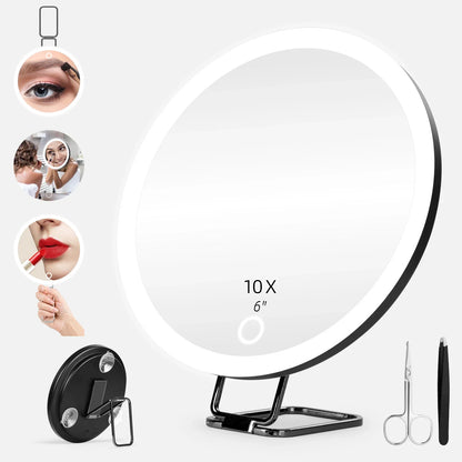 LED Vanity Mirror 6" Travel Size – 5x to 30x Magnification