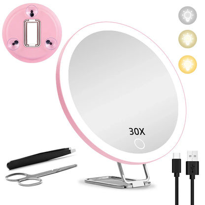 LED Vanity Mirror 6" Travel Size – 5x to 30x Magnification