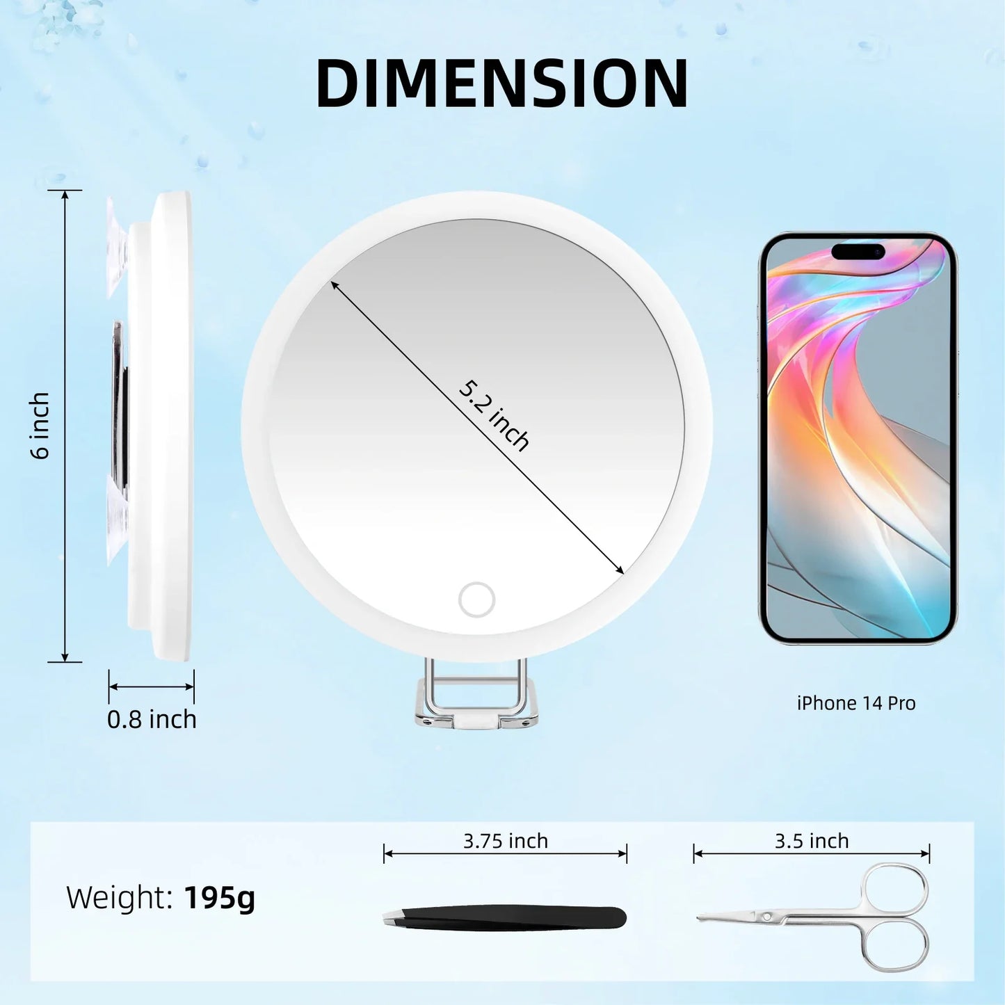 LED Vanity Mirror 6" Travel Size – 5x to 30x Magnification