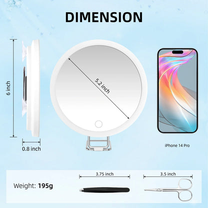 LED Vanity Mirror 6" Travel Size – 5x to 30x Magnification