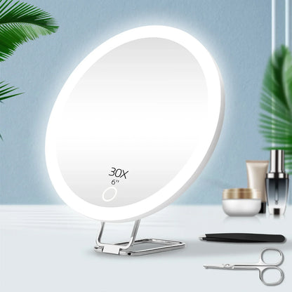 LED Vanity Mirror 6" Travel Size – 5x to 30x Magnification