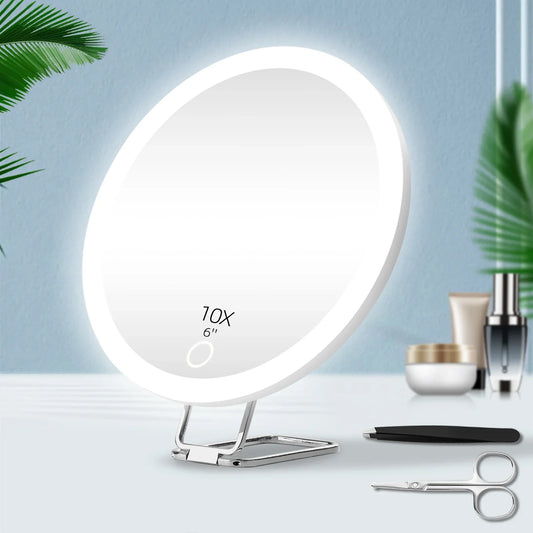 LED Vanity Mirror 6" Travel Size – 5x to 30x Magnification