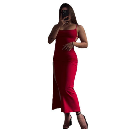 Backless Slit Slip Dress – Summer Party Dress with Back Straps