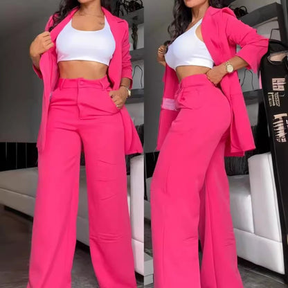 Elegant Solid Color Blazer & Pants Set