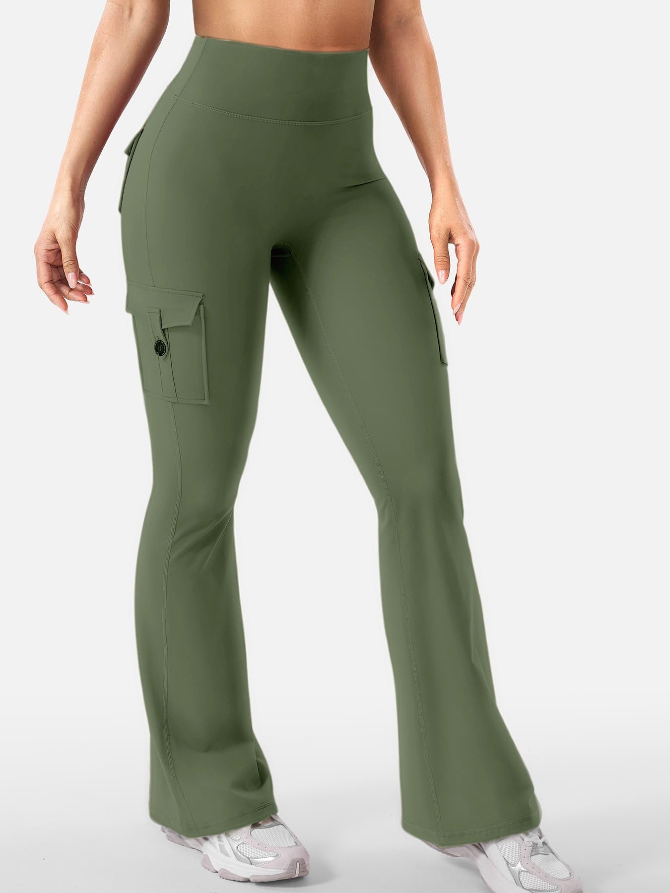 Women's Cargo Pocket Flared Yoga Pants – Tummy Control Fitness Leggings