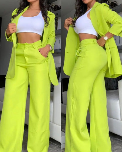 Elegant Solid Color Blazer & Pants Set