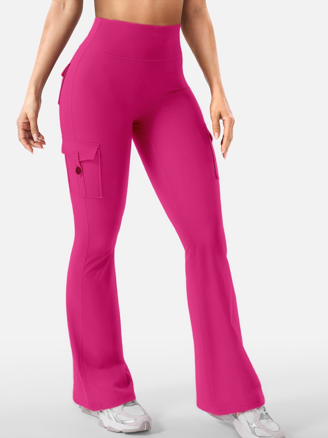 Women's Cargo Pocket Flared Yoga Pants – Tummy Control Fitness Leggings