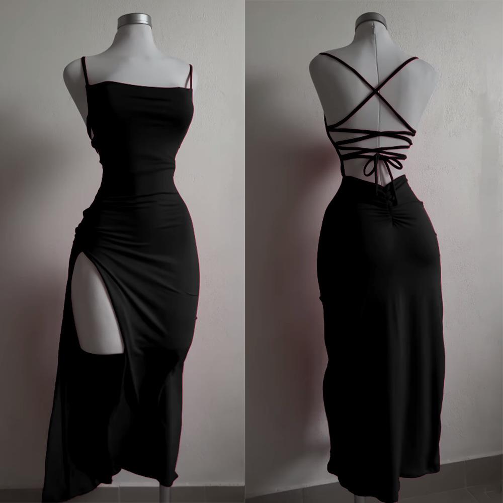 Backless Slit Slip Dress – Summer Party Dress with Back Straps