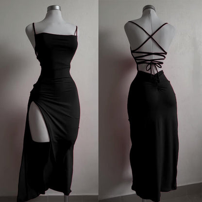 Backless Slit Slip Dress – Summer Party Dress with Back Straps
